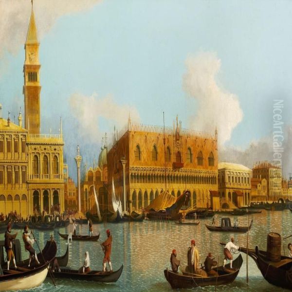 Gondolas On Canale Grande In The Front Of The Doge's Palace In Venice Oil Painting by (Giovanni Antonio Canal) Canaletto