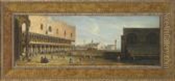 Figures Before The Doge's Palace, Venice; And Figures In St Mark's Square, Venice Oil Painting by (Giovanni Antonio Canal) Canaletto