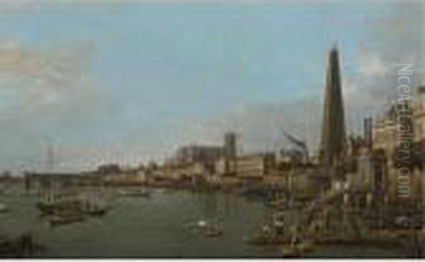 London, A View Of The Thames, Looking Towards Westminster From Near The York Water Gate Oil Painting by (Giovanni Antonio Canal) Canaletto