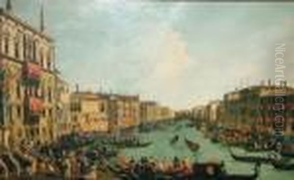 View Of The Grand Canal, Venice;
 Oiliograph, 83x135cm: Together With Two Other Prints And Engravings 
After Various Hands Oil Painting by (Giovanni Antonio Canal) Canaletto