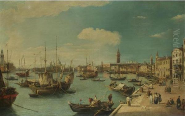 Venice, A View Along The Riva 
Degli Schiavoni Looking West With The Dogana And The Church Of Santa 
Maria Della Salute In The Distance, And The Church Of San Giorgio 
Maggiore At The Extreme Left Oil Painting by (Giovanni Antonio Canal) Canaletto