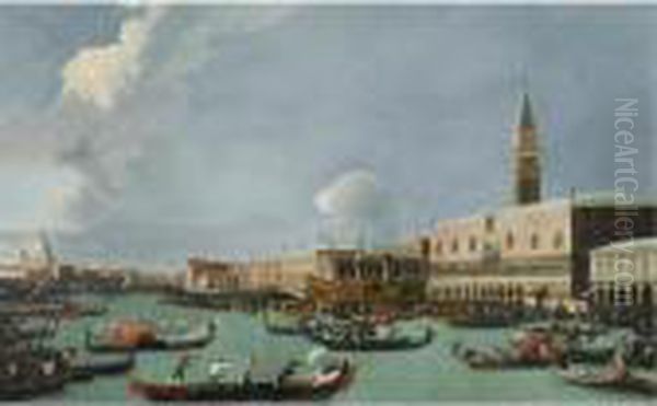 Venice, A View Of The Bacino Di 
San Marco With The Bucintoro Returning To The Molo On Ascension Day Oil Painting by (Giovanni Antonio Canal) Canaletto