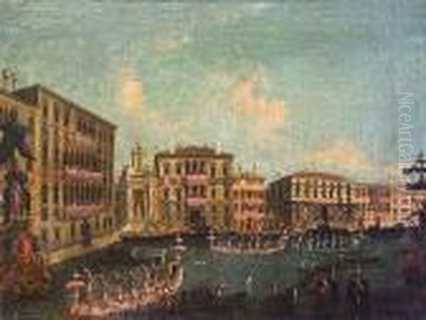 A Procession Of Gondolas Along The Grand Canal, Venice Oil Painting by (Giovanni Antonio Canal) Canaletto