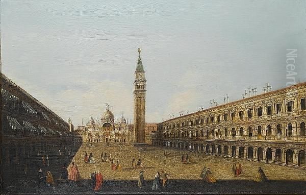 The Piazza San Marco Looking Towards The Basilica And The Campanile Oil Painting by (Giovanni Antonio Canal) Canaletto