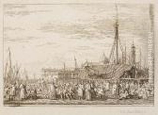 The Market On The Molo Oil Painting by (Giovanni Antonio Canal) Canaletto