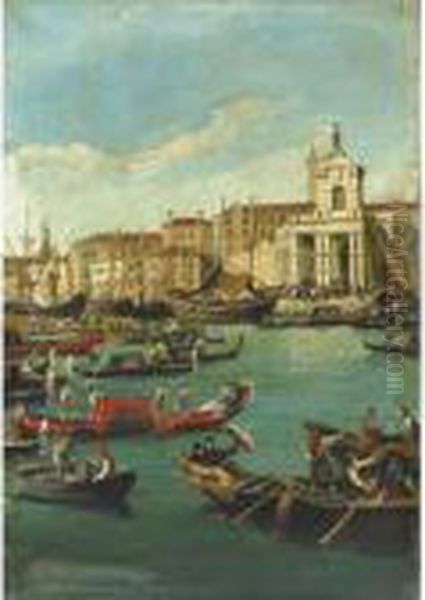 Venezia, Il Bacino Di San Marco Con La Punta Della Dogana E Gondole Oil Painting by (Giovanni Antonio Canal) Canaletto