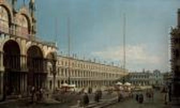 The Piazza San Marco, Venice, 
Looking Towards The Procuratie Nuove And The Church Of San Geminiano 
From The Campo Di San Basso Oil Painting by (Giovanni Antonio Canal) Canaletto