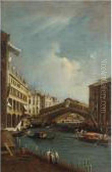 Venice, A View Of The Rialto Bridge Seen From The North Oil Painting by (Giovanni Antonio Canal) Canaletto