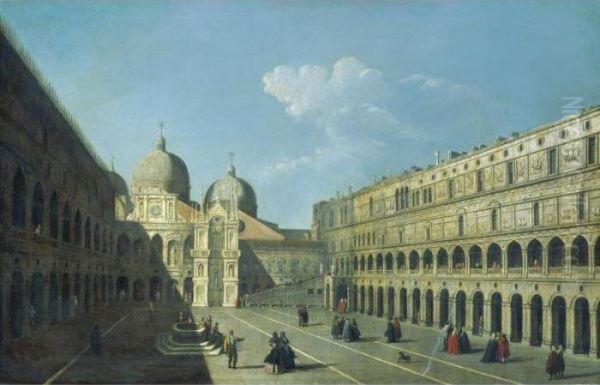 Venice, The Courtyard Of The Palazzo Ducale Oil Painting by (Giovanni Antonio Canal) Canaletto