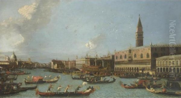 Il Bucintoro Di Ritorno Al Molo Il Giorno Dell'ascensione Oil Painting by (Giovanni Antonio Canal) Canaletto