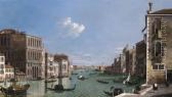 Looking East From The Campo Di San Vio With Gondolas And A View Of Doge's Palace Beyond Oil Painting by (Giovanni Antonio Canal) Canaletto