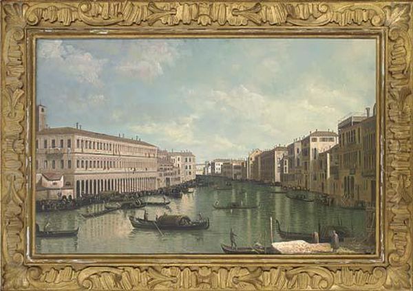 Gondolas On The Grand Canal, Venice Oil Painting by (Giovanni Antonio Canal) Canaletto