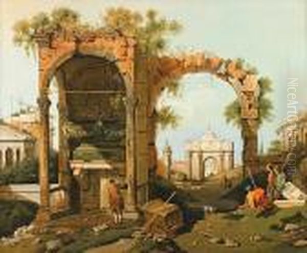 Ruins Oil Painting by (Giovanni Antonio Canal) Canaletto