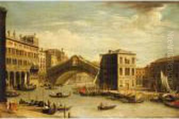 Venice, A View Of The Rialto Bridge From The North Oil Painting by (Giovanni Antonio Canal) Canaletto