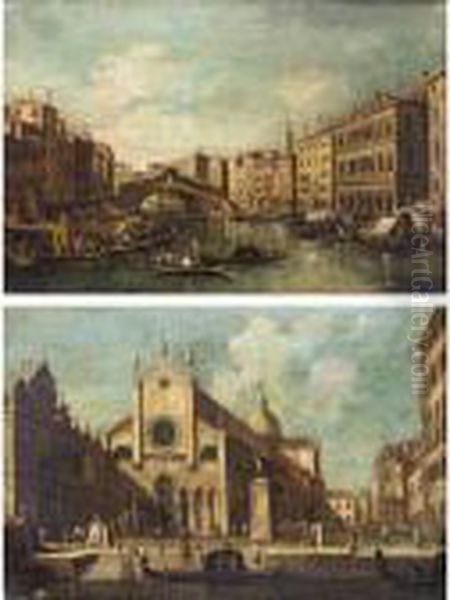 Venice, A View Of The Rialto Bridge Oil Painting by (Giovanni Antonio Canal) Canaletto