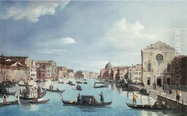 The Grand Canal, Venice Looking North-east From Santa Croce To San Geremia Oil Painting by (Giovanni Antonio Canal) Canaletto