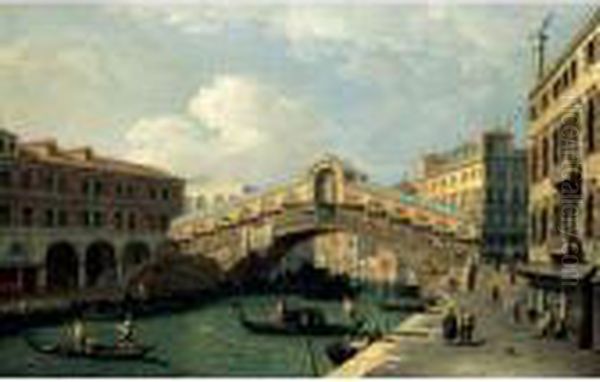 Venice, A View Of The Rialto Bridge Oil Painting by (Giovanni Antonio Canal) Canaletto