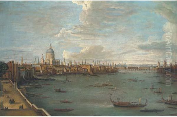 Vessels On The Thames Before London Bridge Oil Painting by (Giovanni Antonio Canal) Canaletto