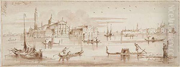 Gondolas On The Canale San Marco With San Giorgio Maggiore In Thedistance Oil Painting by (Giovanni Antonio Canal) Canaletto