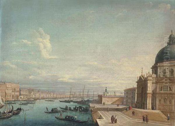 Venice: The Entrance Of Grand 
Canal Looking East With Santa Mariadella Salute And The Dogana, The 
Bacino Of San Marco Beyond Oil Painting by (Giovanni Antonio Canal) Canaletto