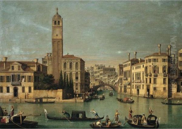 Venice, The Cannareggio And The Entrance To The Grand Canal Oil Painting by (Giovanni Antonio Canal) Canaletto