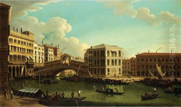 Venice, A View Of The Grand Canal With The Rialto Bridge Oil Painting by (Giovanni Antonio Canal) Canaletto