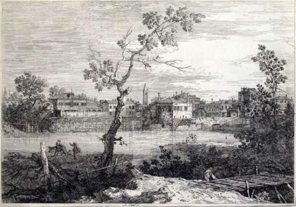 View Of A Town On A River Bank (bromberg 9) Oil Painting by (Giovanni Antonio Canal) Canaletto