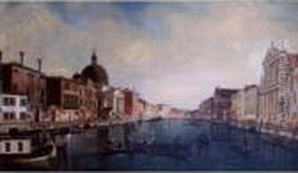 A View Of The Grand Canal, 
Venice, With The Church Of The San Simeone Piccolo On The Left And The 
Scalzi On The Right Oil Painting by (Giovanni Antonio Canal) Canaletto