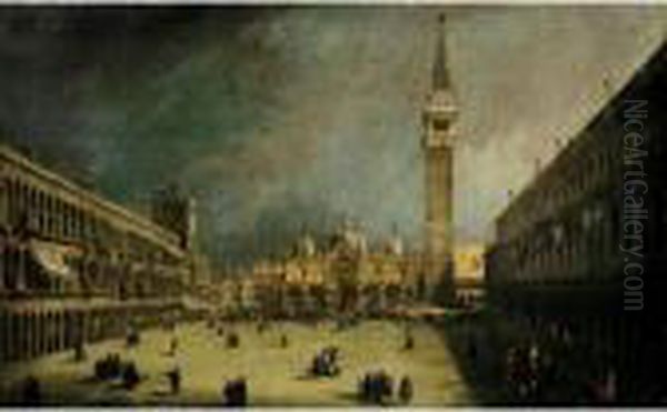 Venice, The Piazza San Marco Looking East Towards The Basilica Di San Marco Oil Painting by (Giovanni Antonio Canal) Canaletto