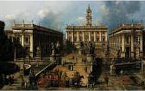 Rome, The Piazza Del Campidoglio And The Cordonata Oil Painting by (Giovanni Antonio Canal) Canaletto