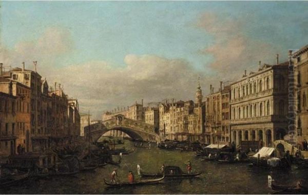 Venice, A View Of The Rialto Bridge From The South Oil Painting by (Giovanni Antonio Canal) Canaletto