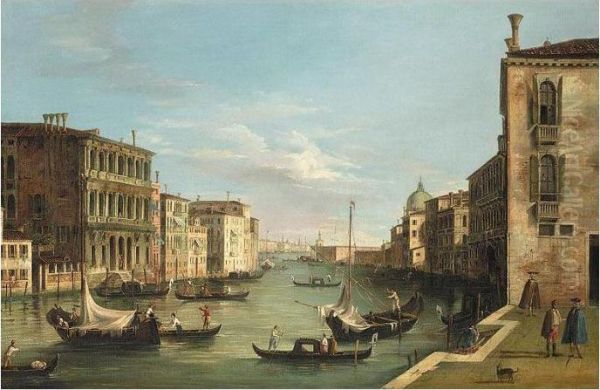 Venice, A View Of The Grand Canal Looking East, From The Campo Di San Vito Oil Painting by (Giovanni Antonio Canal) Canaletto