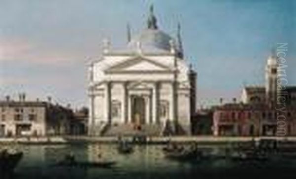 The Church Of The Redentore, Venice, With Sandalos Andgondolas Oil Painting by (Giovanni Antonio Canal) Canaletto