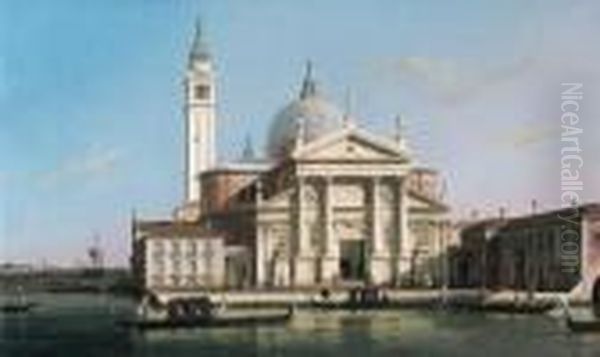 The Church Of S. Giorgio Maggiore, Venice, With Sandalos Andgondolas Oil Painting by (Giovanni Antonio Canal) Canaletto