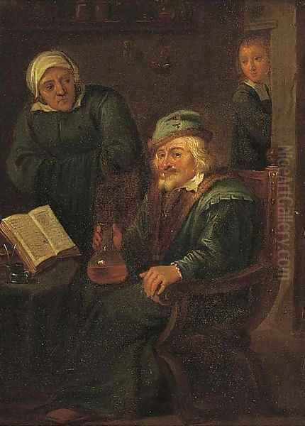 A doctor with an elderly patient Oil Painting by David Ryckaert III