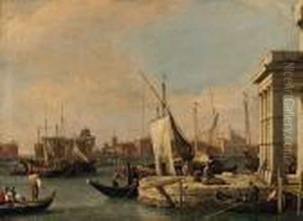 The Quay Of The Dogana And The 
Giudecca Canal, Venice, The Churchesof San Giovanni Battista And The 
Zitelle Beyond Oil Painting by (Giovanni Antonio Canal) Canaletto