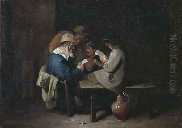 Peasants drinking and playing cards in an inn Oil Painting by David Ryckaert III