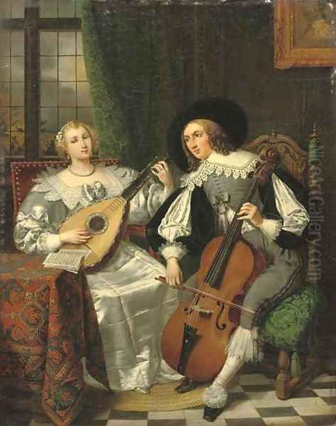 A musical couple Oil Painting by David Van Der Kellen III