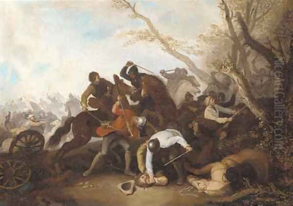 A cavalry engagement Oil Painting by Georg Philipp Rugendas I