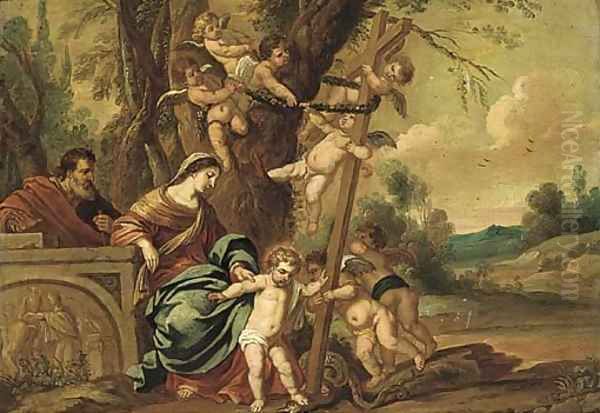 The Virgin and Saint John the Baptist with an allegory of the Fall and the Redemption Oil Painting by Hendrik van Balen