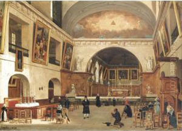 Interieur De L'eglise Saint-jean Sainte-croix A Paris Oil Painting by Guiseppe Canella