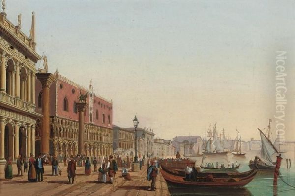 On The Molo, Venice Oil Painting by Guiseppe Canella