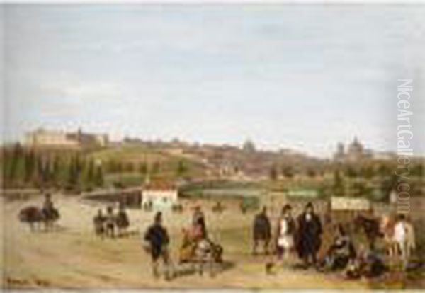 View Of The Palacio Real And San Francisco El Grande, Madrid Oil Painting by Guiseppe Canella