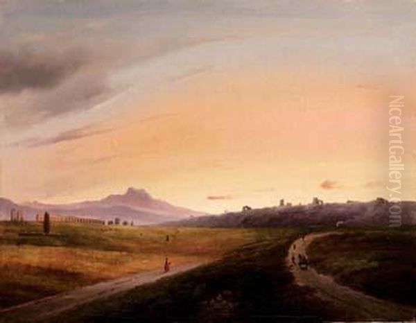 Campagna Romana Con Viandanti Oil Painting by Guiseppe Canella