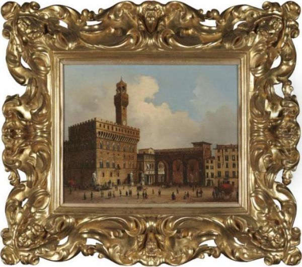 Florence, A View Of The Piazza Della Signoria Oil Painting by Guiseppe Canella