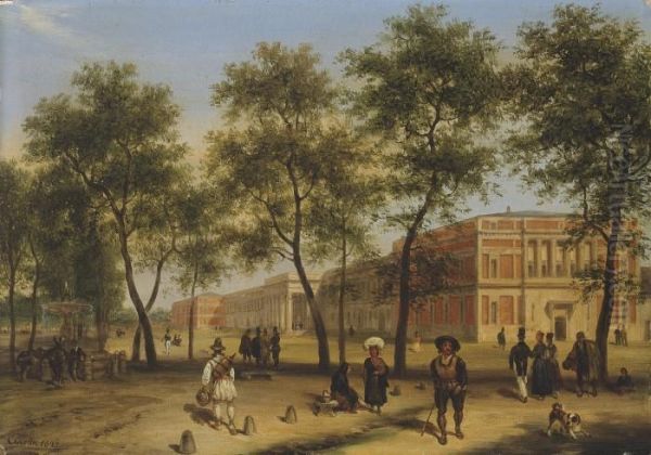 Vue Presumee Du Paseo Del Prado Avec Le Musee Du Prado Amadrid Oil Painting by Guiseppe Canella