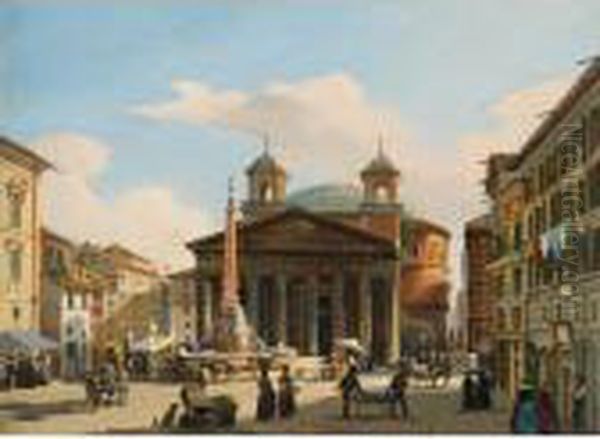 Vue Du Pantheon A Rome Oil Painting by Guiseppe Canella