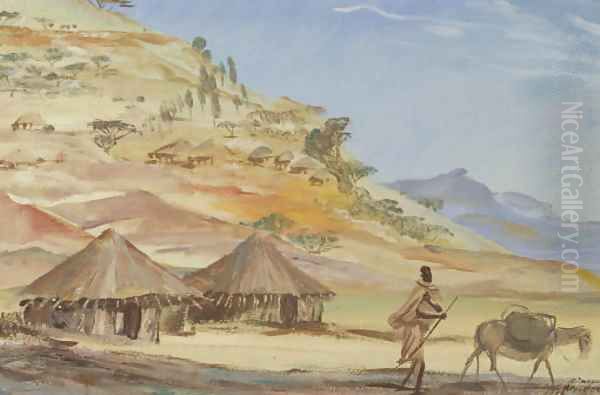 Etude des villages Ethiopiens, Abyssinie Oil Painting by Aleksandr Evgen'evich Iakovlev