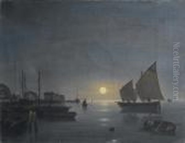 Laguna Veneziana Al Chiaro Di Luna Oil Painting by Guiseppe Canella