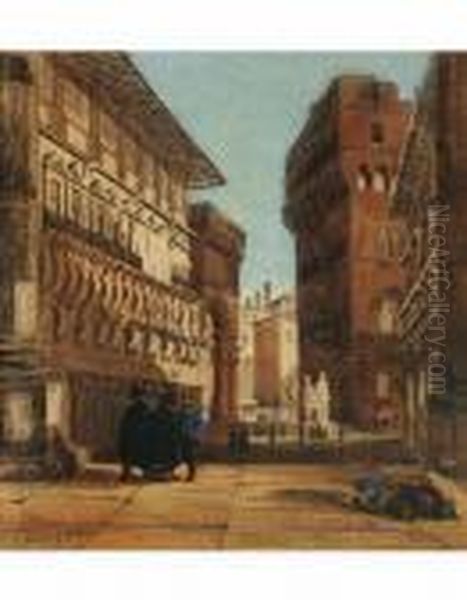 Firenze Dietro La Loggia Dei Lanzi Oil Painting by Guiseppe Canella